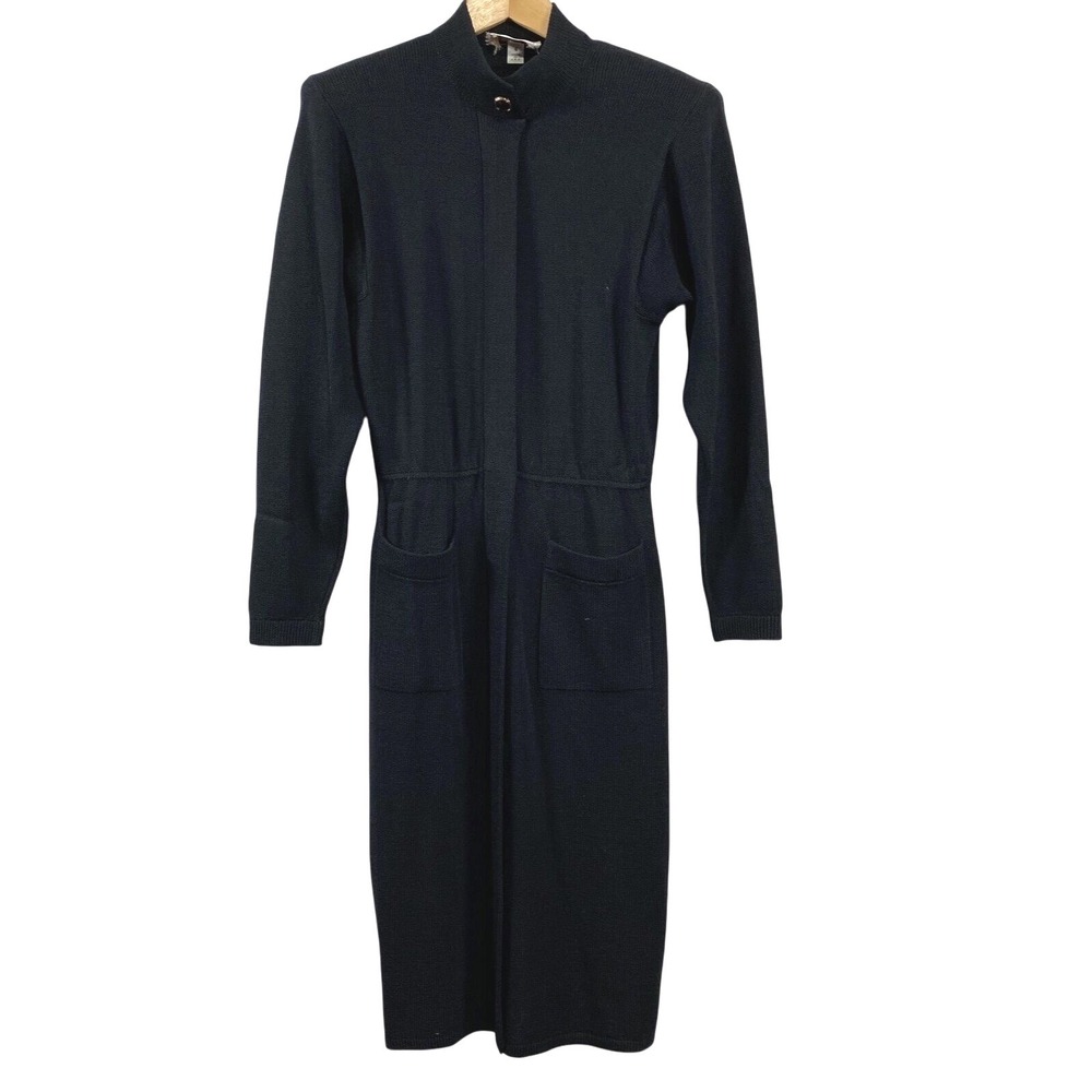 St John by Marie Gray Womens Santana Knit Sweaterβ Dress sz 4 Black Made in USA